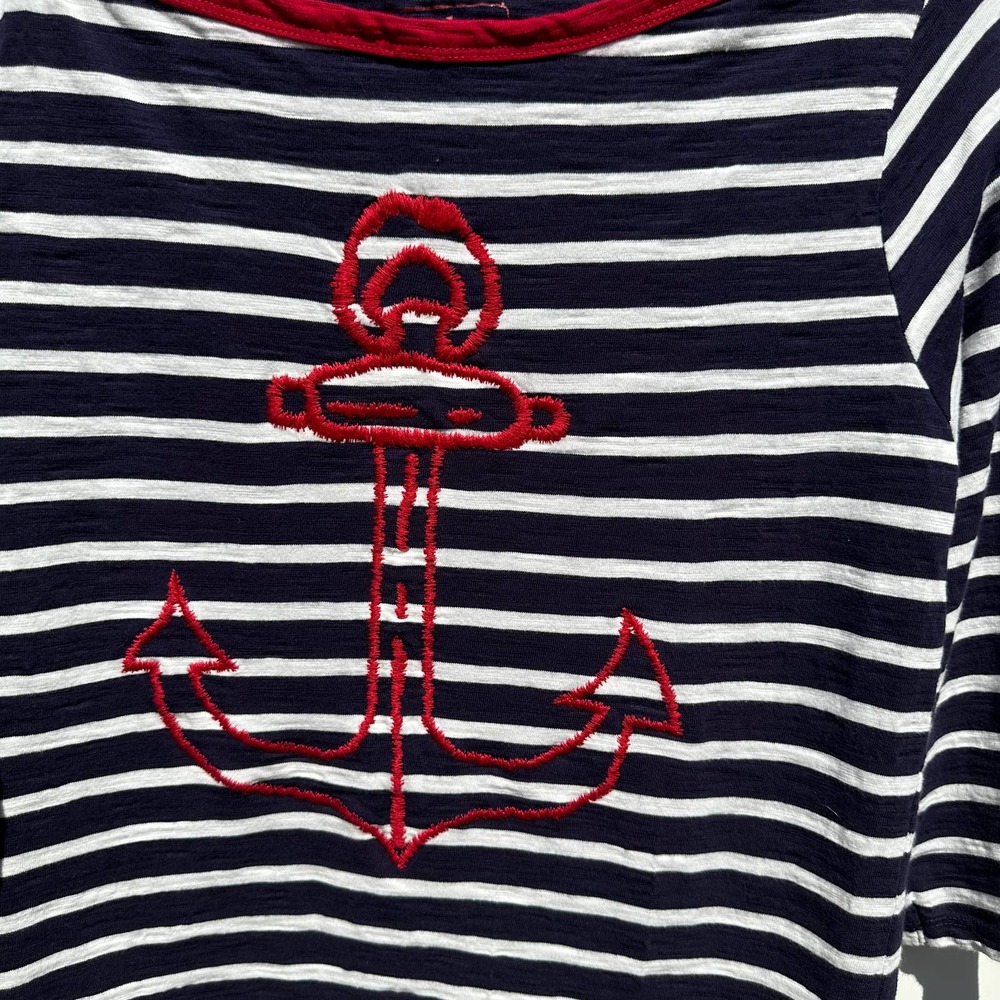 Hatley - Navy White Striped Boat Neck Shirt with Embroidered Red Anchor, SizeL - Picture 9 of 9